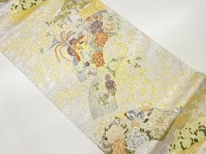 地紙に花々・鳥・松模様織出し袋帯